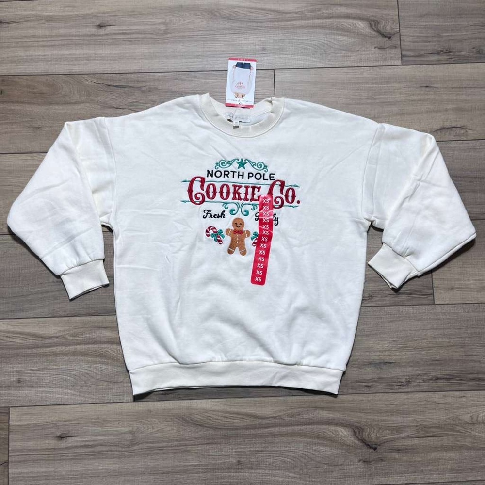 State of Mine Women's North Pole Cookie Co Graphic Christmas Sweatshirt XS Cream